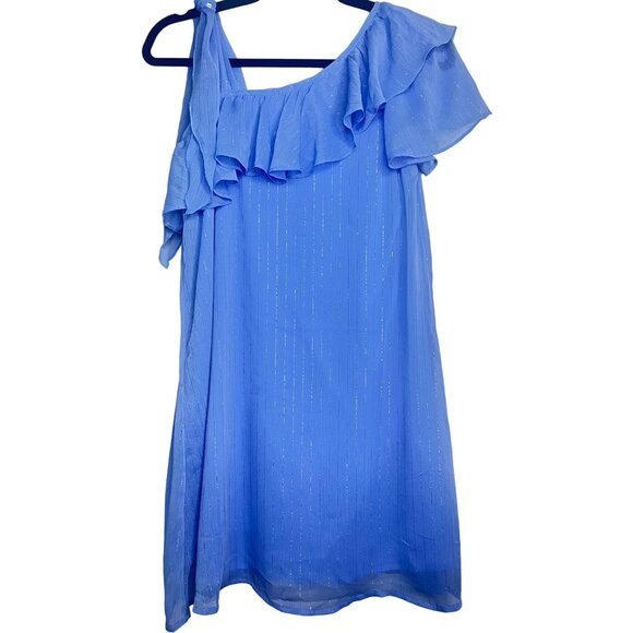 Sequin Hearts Girls Ruffled One-Shoulder Knot Tiying Mini Dress Blue XL - Picture 1 of 13